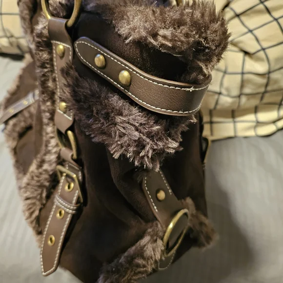 Dolls Kill Current Mood Brown Faux Fur Tote Bag Purse - Picture 2 of 7